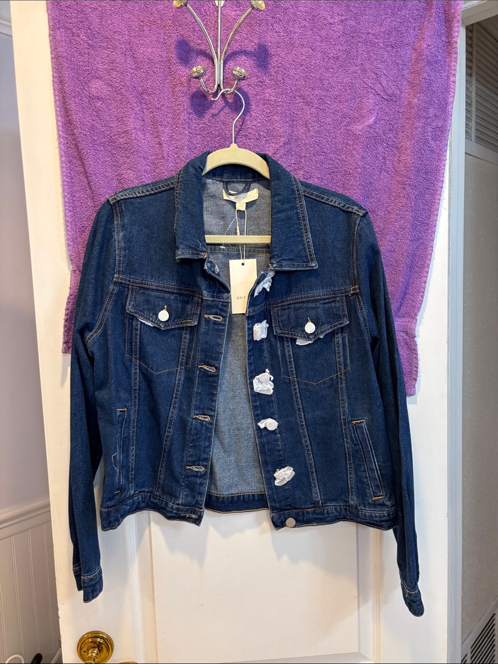NWT Women's Dark Blue Denim Jean Jacket with Button Front